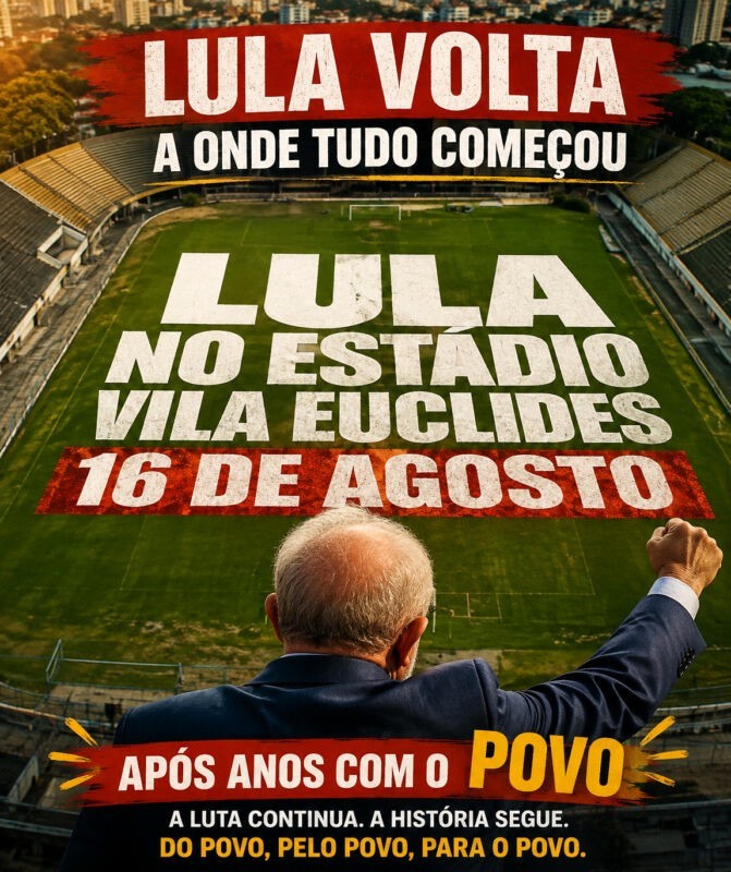 Lula regressa à Vila Euclides para lançar campanha de reeleição em palco histórico da democracia brasileira
