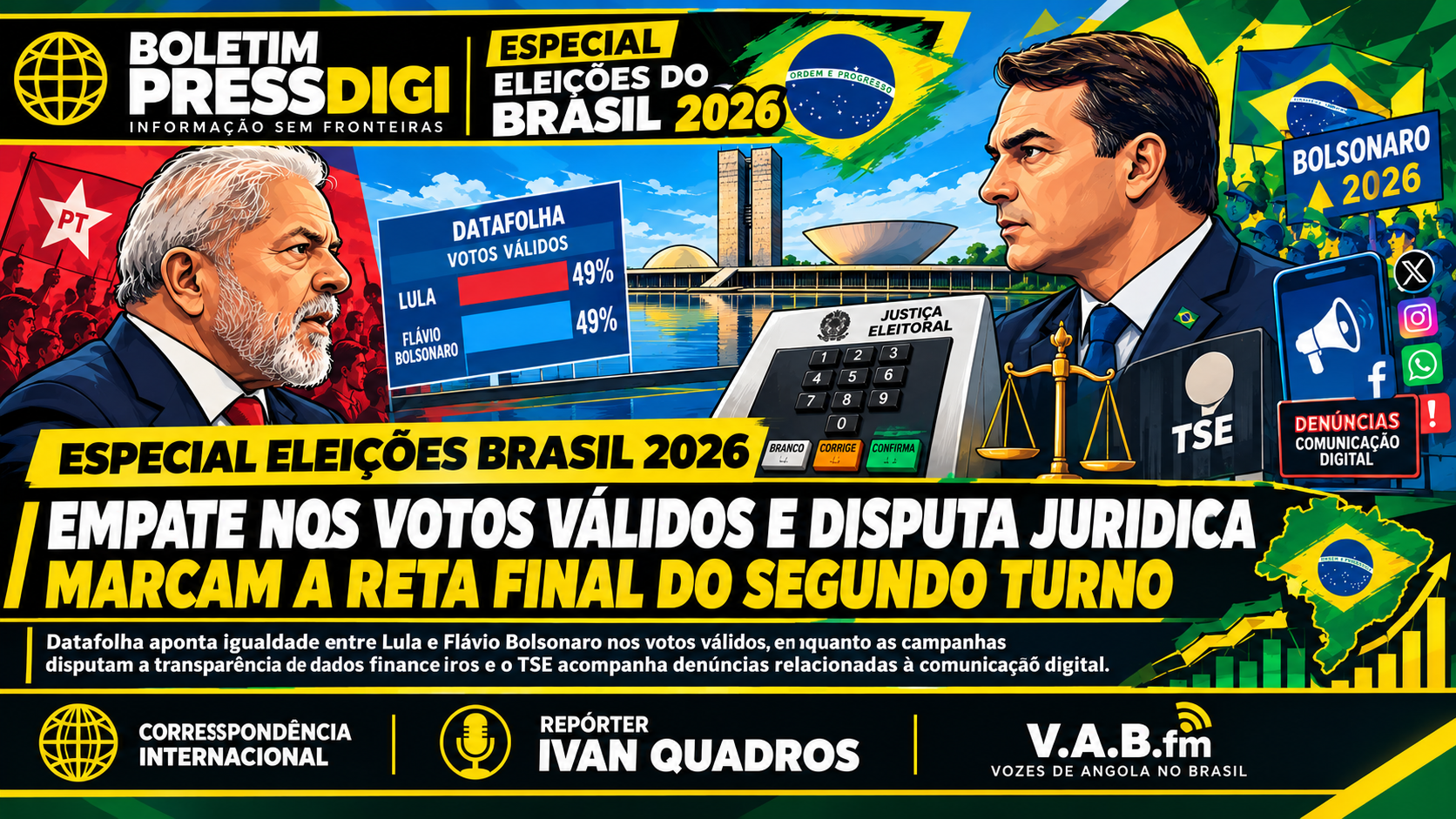 ESPECIAL ELEIÇÕES BRASIL 2026 | EMPATE NOS VOTOS VÁLIDOS E DISPUTA JURÍDICA MARCAM A RETA FINAL DO SEGUNDO TURNO